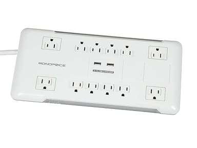 Monoprice 12 Outlet Power Surge Protector with 2 Built-in USB Charger Ports — Best with USB