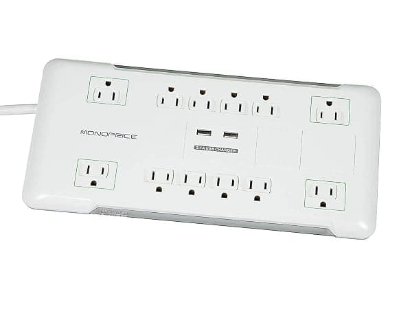 Monoprice 12 Outlet Power Surge Protector with 2 Built-in USB Charger Ports — Best with USB